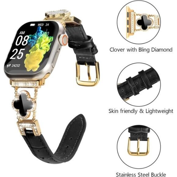 NEW Bling Gold/Black Apple Watch Band with Case Amazon.com: Mosonio Compatible for Apple Watch Band 46mm  main image 4